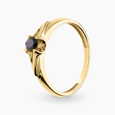 Pierścionek z żółtego złota 585 z czarnym diamentem 0,21 ct