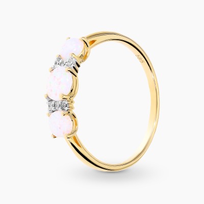 Pierścionek złoty 585 z opalami 0,65 ct i diamentami 0,06 ct