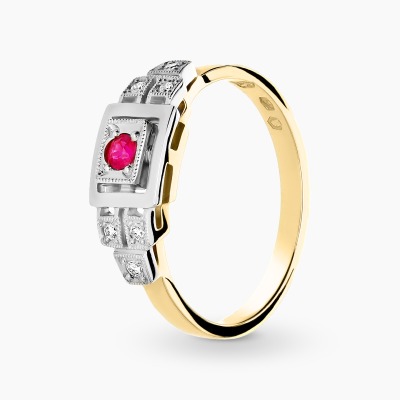 Pierścionek z dwóch kolorów złota 585 z rubinem i...