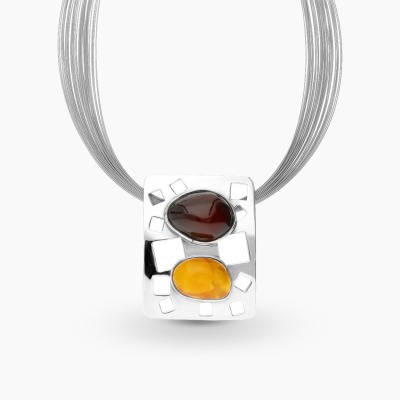 Naszyjnik srebrny z bursztynami oprawionymi w srebro na...