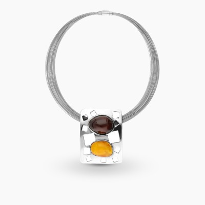 Naszyjnik srebrny z bursztynami oprawionymi w srebro na... 2