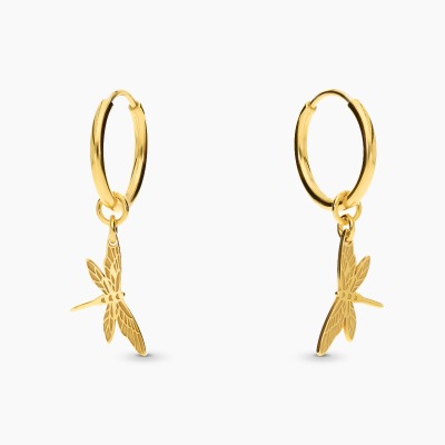 Kolczyki Flower Garden koła srebrne pozłacane z ważką 2