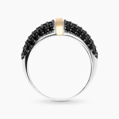 Pierścionek srebrny w formie obrączki szeroki z czarnymi... 2