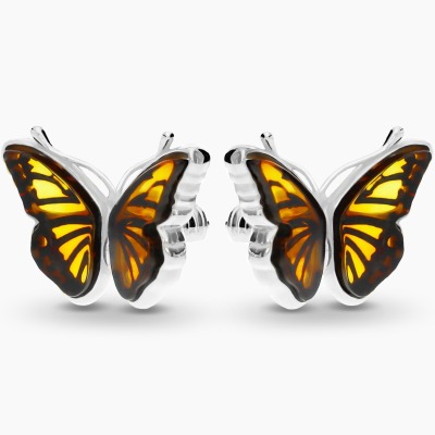 Kolczyki motyle na sztyft srebrno z bursztynem 3,1 g
