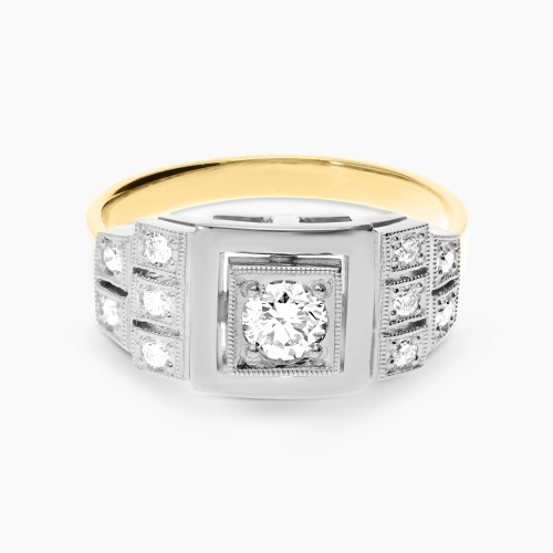 Pierścionek z dwukolorowego złota 585 w stylu Art Déco z brylantami 0,51 ct