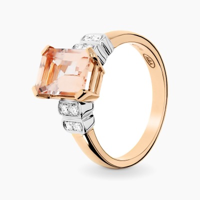 Pierścionek z różowego złota 750 z prostokątnym...