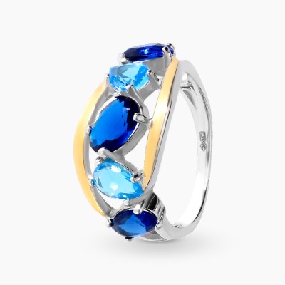 Pierścionek szeroki srebrny z pozłoceniem i alpinitami