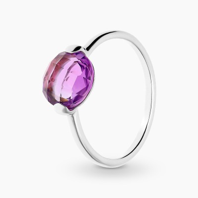 Pierścionek z białego złota 585 z ametystem