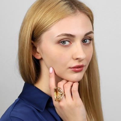 Pierścionek złoty 585 z dużym cytrynem 45,30 ct i... 2