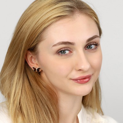 Kolczyki motyle na sztyft srebrno z bursztynem 3,1 g 2