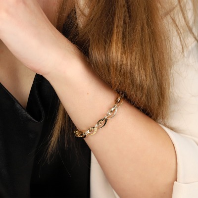 Bransoletka z żółtego złota 585 przeplatane, ażurowe... 2