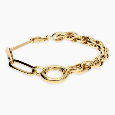 Bransoleta z dwóch rodzajów splotów ze złota 0,585 z kółkiem