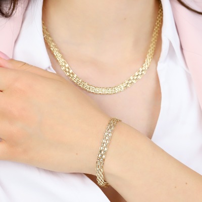 Bransoletka szeroka z żółtego złota 585 ażurowa dł. 18 cm 2