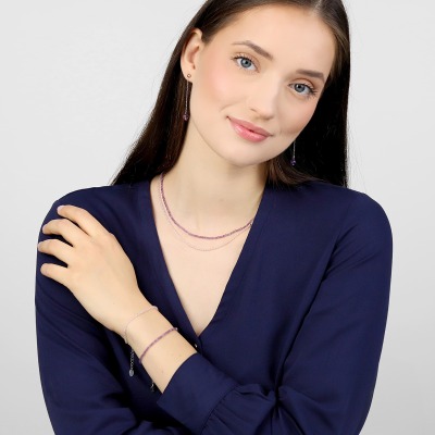 Bransoletka Sphere srebrna z kulką i naturalnym ametystem 2