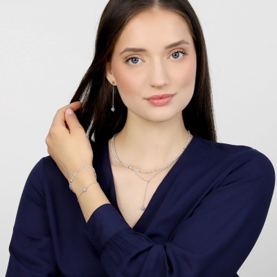 Bransoletka Sphere srebrna splot rolo z akwamarynem 2