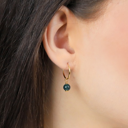 Kolczyki Sphere koła srebrne pozłacane z okrągłym agatem mszystym