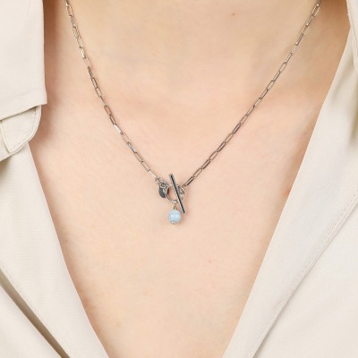 Naszyjnik Sphere srebrny splot ankier z wiszącym akwamarynem 2