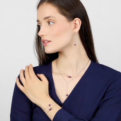 Bransoletka Sphere srebrna splot rolo z kulką i ametystem 2