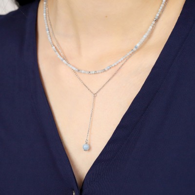 Naszyjnik Sphere srebrny długi łańcuszek z akwamarynem 2
