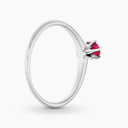 Pierścionek zaręczynowy białe złoto 585 Torino z rubinem 0,32 ct i sekretnym brylantem 0,01 ct