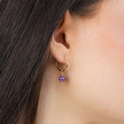 Kolczyki Sphere koła srebrne pozłacane z okrągłym ametystem 2