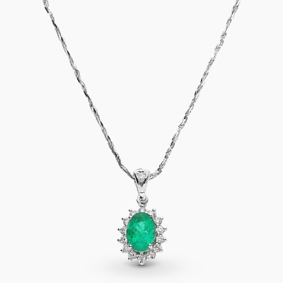 Naszyjnik z białego złota 750 zawieszka ze szmaragdem i... 2