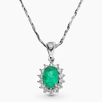 Naszyjnik z białego złota 750 zawieszka ze szmaragdem i...