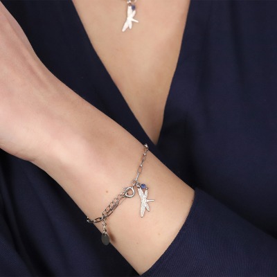 Bransoletka Flower Garden srebrna platynowana z ważką i... 2