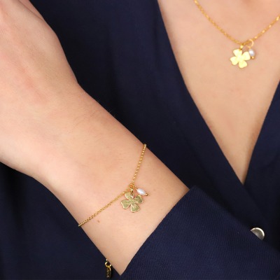 Bransoletka Flower Garden srebrna pozłacana z koniczyną i... 2