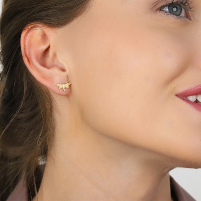 Kolczyki Flower Garden srebrne pozłacane ważki sztyfty 2