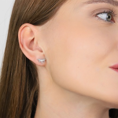 Kolczyki Flower Garden srebrne platynowane ważki sztyfty 2