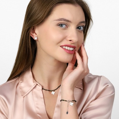 Naszyjnik Flower Garden srebrny platynowany z turmalinami... 2