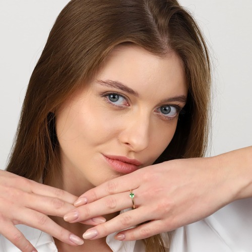 Pierścionek zaręczynowy Torino dwukolorowe złoto 585 z tsaworytem 0,44 ct i brylantem 0,01 ct