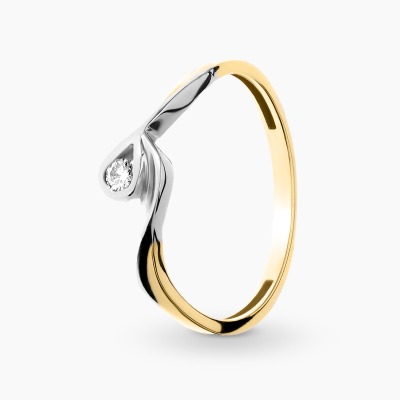 Pierścionek dwukolorowe złoto 585 z brylantem 0,05 ct