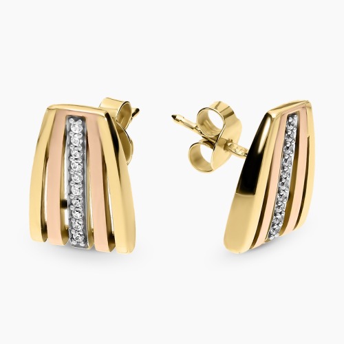 Kolczyki z żółtego, różowego i białego złota 585 z cyrkoniami 4,17 g
