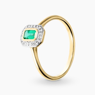 Pierścionek dwukolorowe złoto 585 prostokątna korona ze...