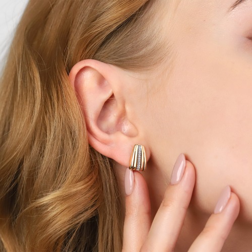 Kolczyki z żółtego, różowego i białego złota 585 z cyrkoniami 4,17 g