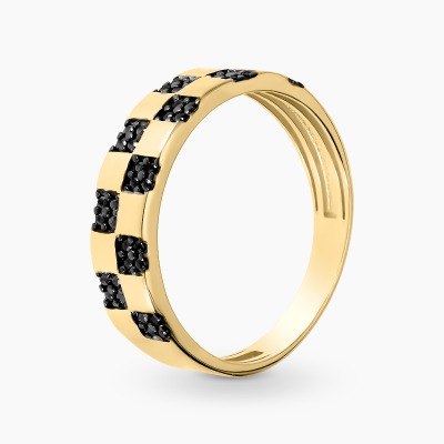 Pierścionek obrączka z żółtego złota 585 z czarnymi...
