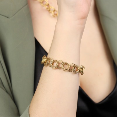 Bransoletka z żółtego złota 585 diamentowane kółka dł.... 2