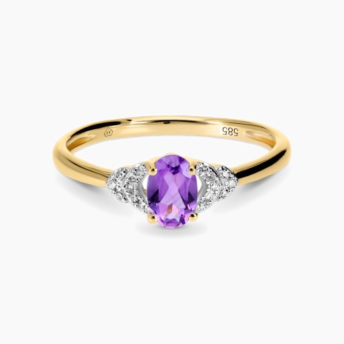 Pierścionek z dwukolorowego złota 585 z diamentami i owalnym ametystem 0,41 ct