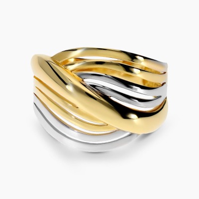 Pierścionek z żółtego i białego złota 585 szeroki fantazyjny 2