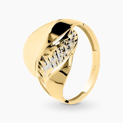 Pierścionek z żółtego i białego złota 585 szeroki...