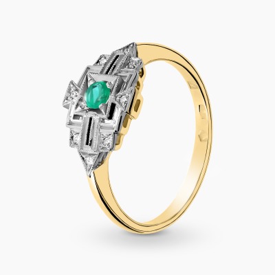 Pierścionek Art Déco z dwukolorowego złota 585 z...