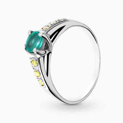 Pierścionek z białego złota 585 ze szmaragdem 0,35 ct i...