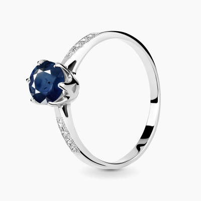 Pierścionek zaręczynowy białe złoto 585 Modena z szafirem...