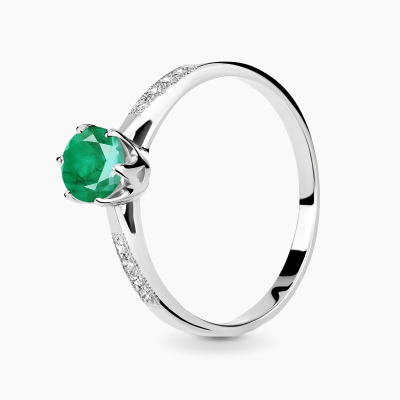 Pierścionek białe złoto 585 Modena ze szmaragdem 0,82 ct...