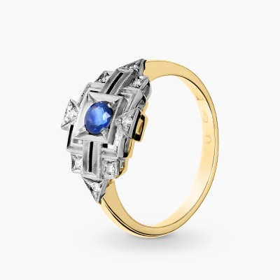 Pierścionek Art Déco z dwukolorowego złota 585 z...