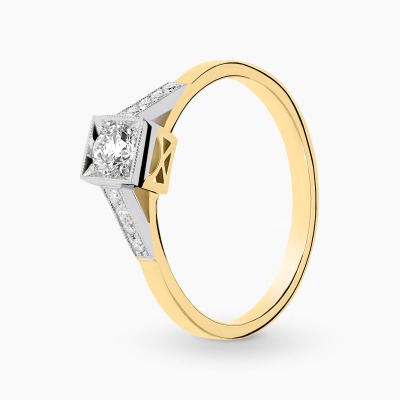 Pierścionek Art Déco z żółtego i białego złota 585 z...