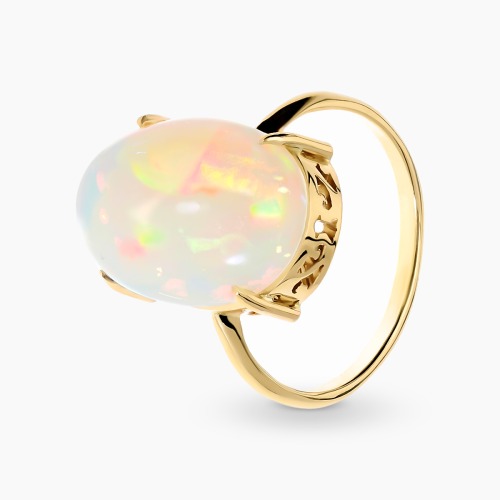 Pierścionek z żółtego złota 585 z okazałym opalem etiopskim 5,89 ct