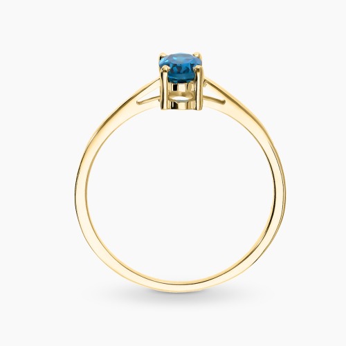 Pierścionek z żółtego złota 585 z topazem London Blue 0,63 ct